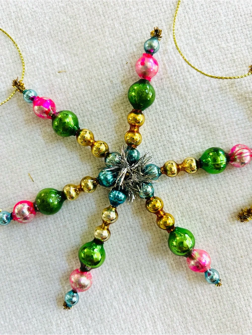 Vintage repurposed mercury, glass bead flowers holiday Christmas ornaments